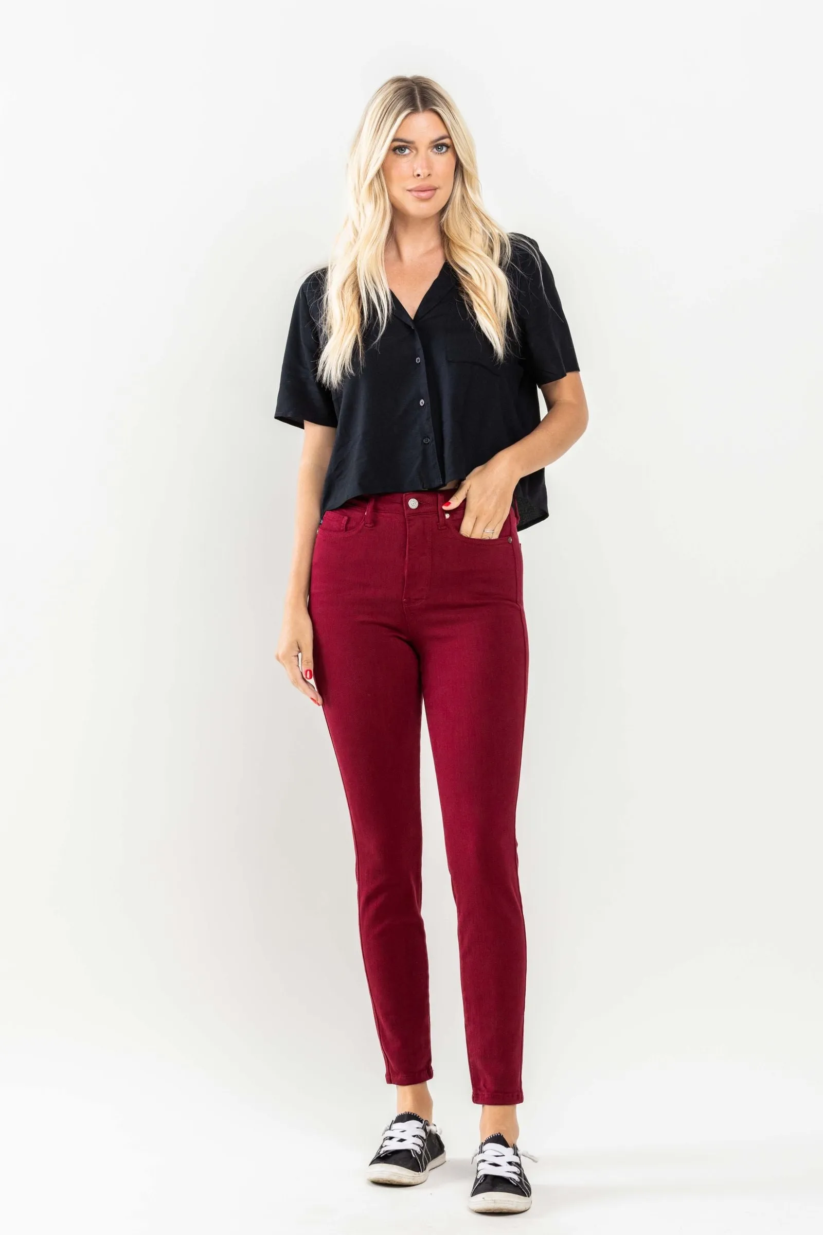 Judy Blue High Waist Tummy Control Garment Dyed Scarlet Skinny Denim 88760