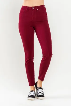 Judy Blue High Waist Tummy Control Garment Dyed Scarlet Skinny Denim 88760