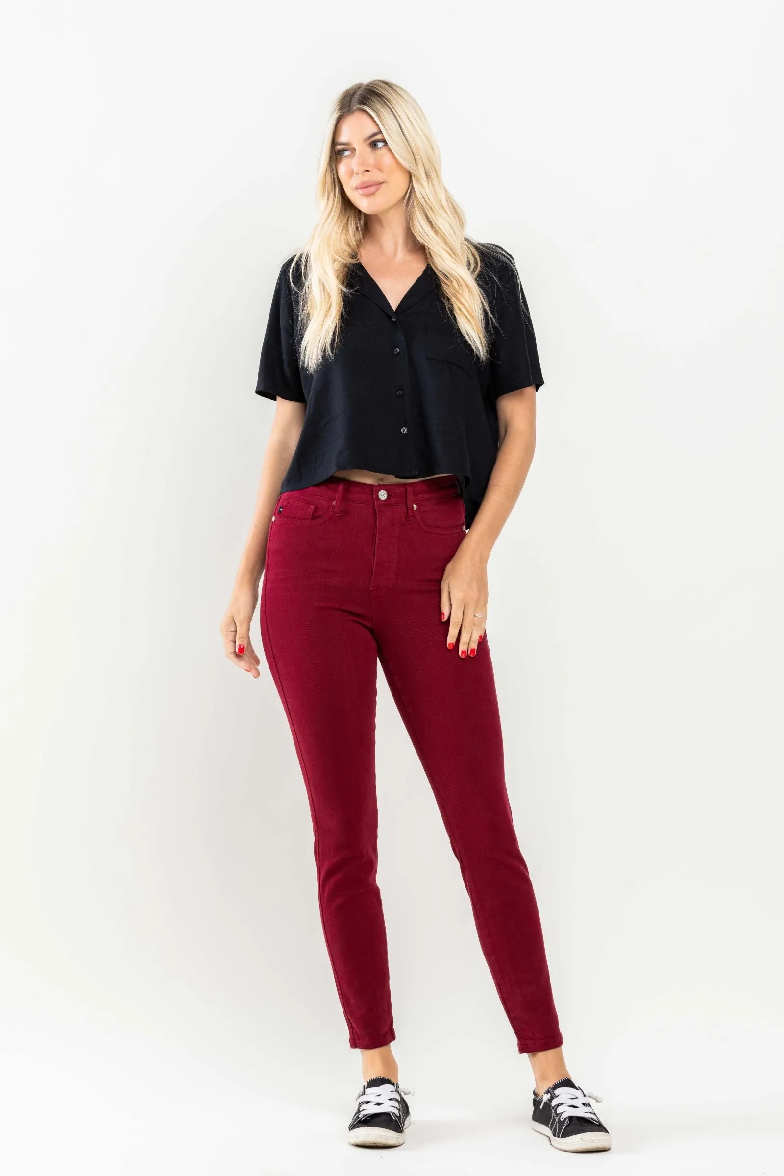 Judy Blue High Waist Tummy Control Garment Dyed Scarlet Skinny Denim 88760