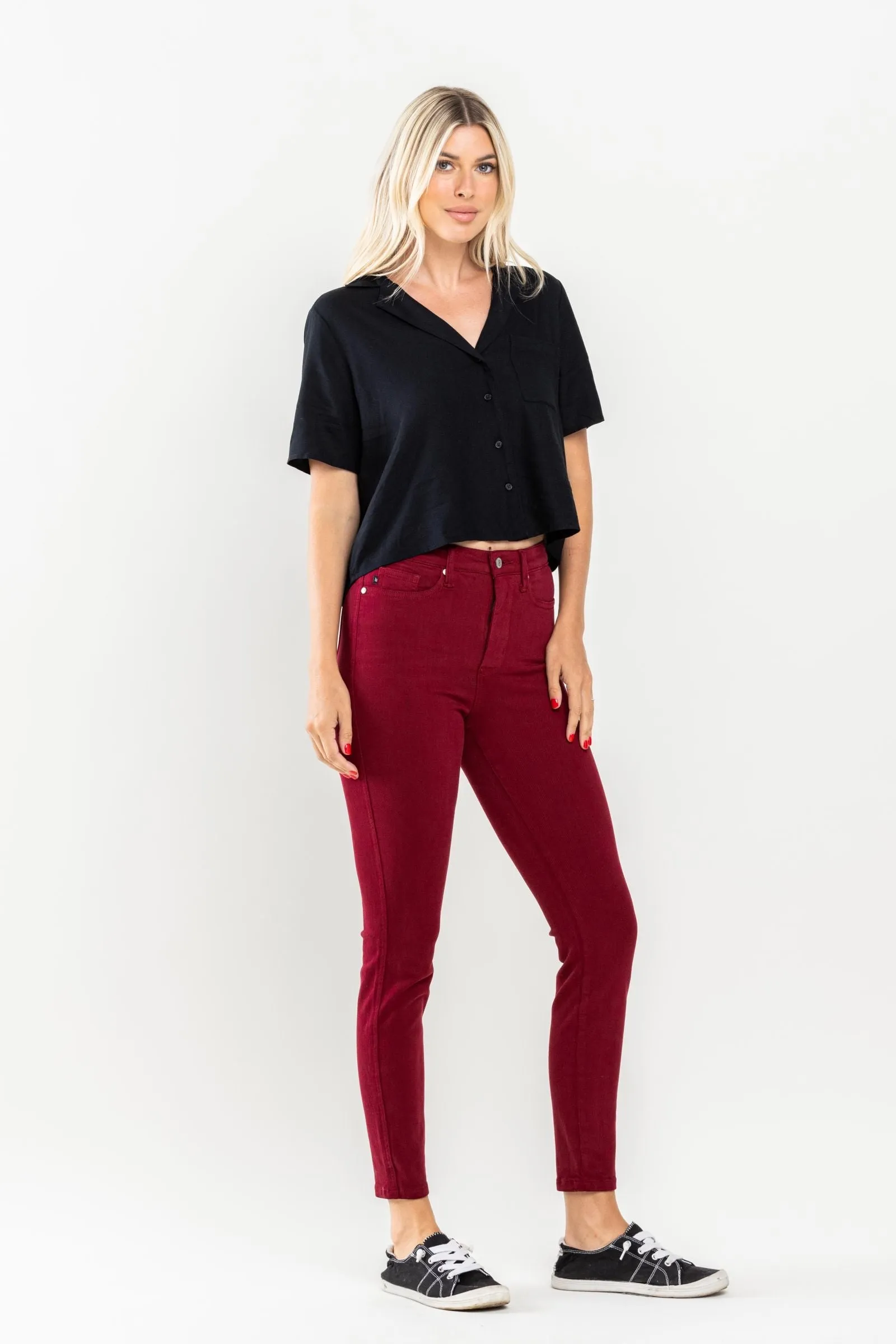 Judy Blue High Waist Tummy Control Garment Dyed Scarlet Skinny Denim 88760