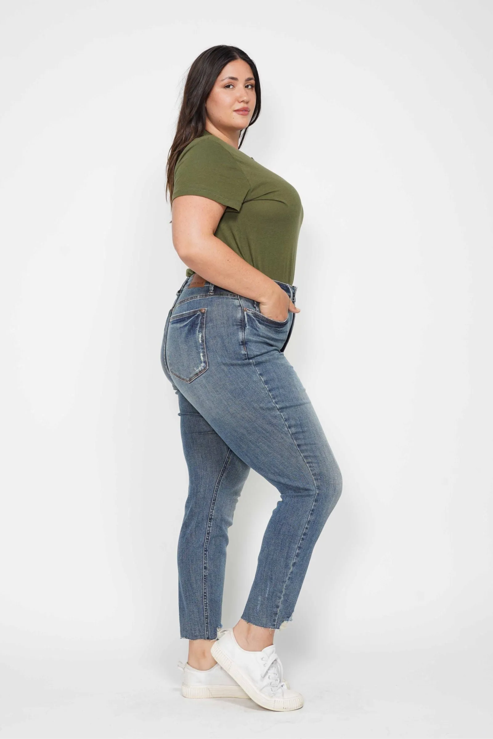 Judy Blue High Waist Tummy Control Vintage Wash Destroy Skinny Denim 88769