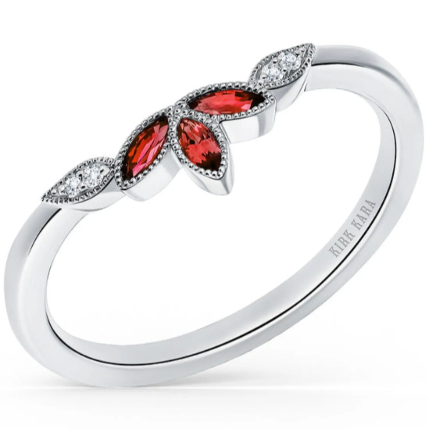 Kirk Kara "Dahlia" Floral Boho Red Ruby Wedding Band