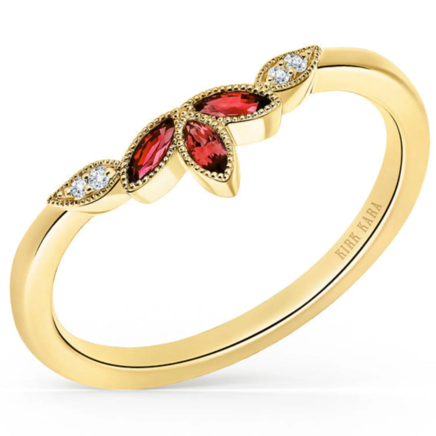 Kirk Kara "Dahlia" Floral Boho Red Ruby Wedding Band