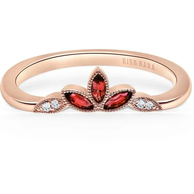 Kirk Kara "Dahlia" Floral Boho Red Ruby Wedding Band