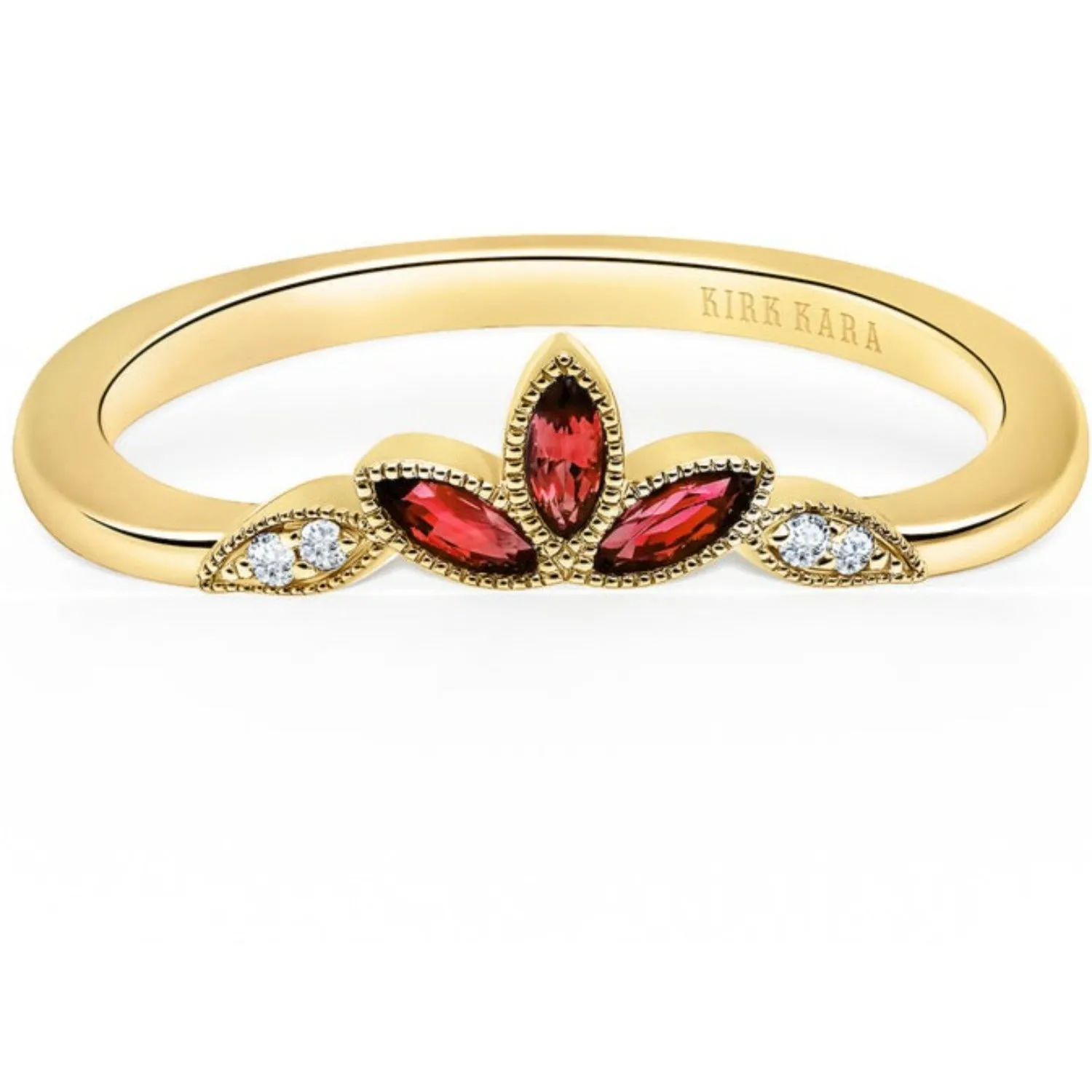 Kirk Kara "Dahlia" Floral Boho Red Ruby Wedding Band