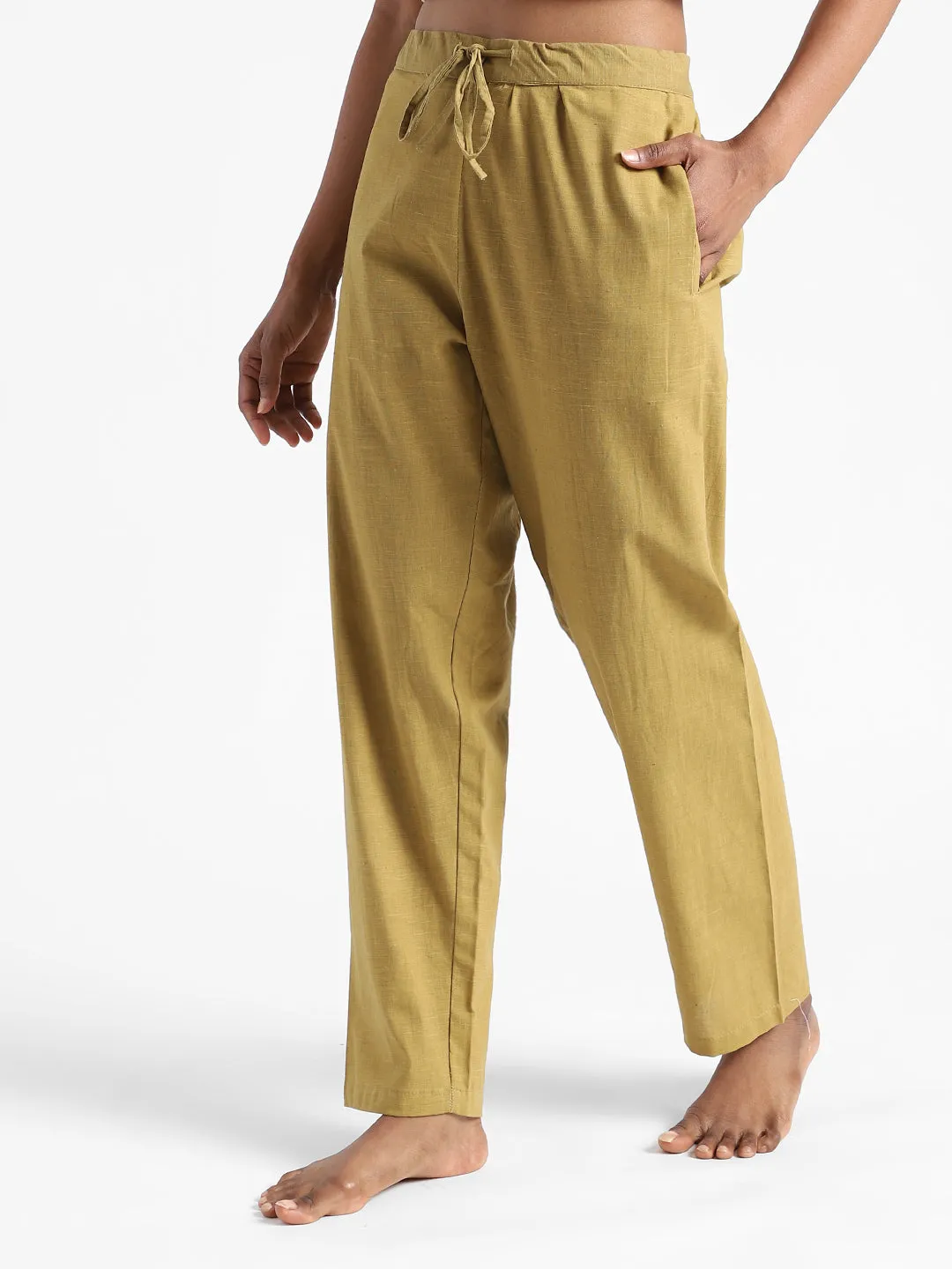LivBio Women's Pants | Henna Green | 100% Organic Cotton | Naturally Dyed | Hand Spun and Hand Woven Trousers | Relaxed Fit