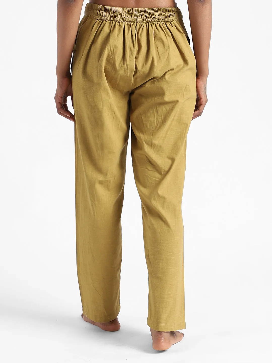 LivBio Women's Pants | Henna Green | 100% Organic Cotton | Naturally Dyed | Hand Spun and Hand Woven Trousers | Relaxed Fit