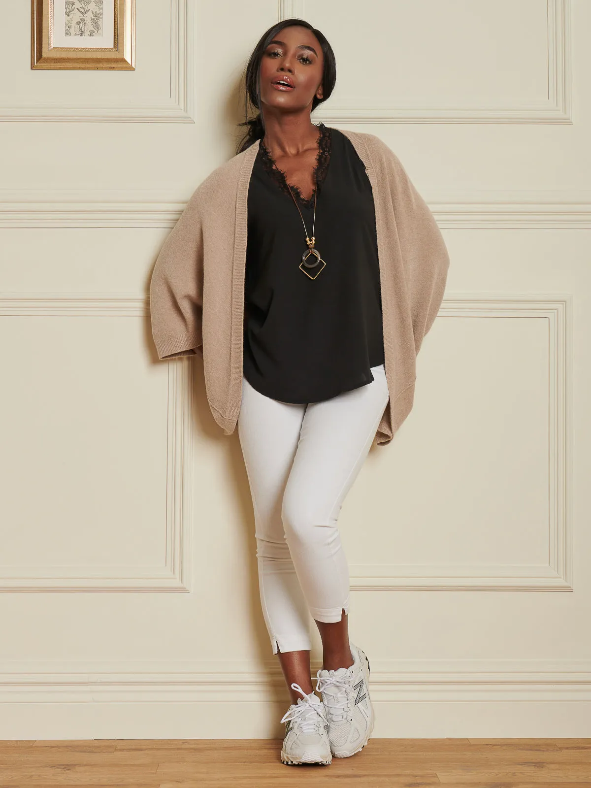 Loose Fit Batwing Knitted Cardigan, Light Khaki