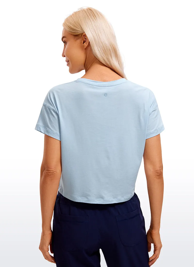 Pima Cotton Short Sleeves Cropped Crew Neck