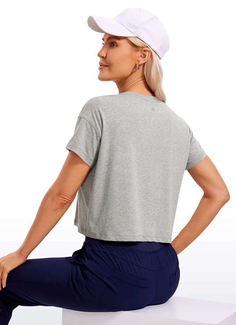 Pima Cotton Short Sleeves Cropped Crew Neck
