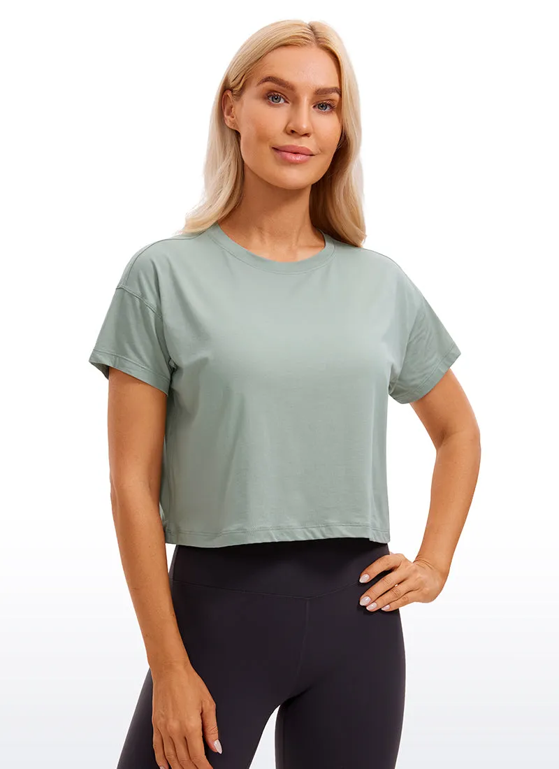 Pima Cotton Short Sleeves Cropped Crew Neck