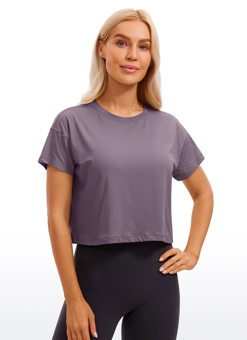 Pima Cotton Short Sleeves Cropped Crew Neck