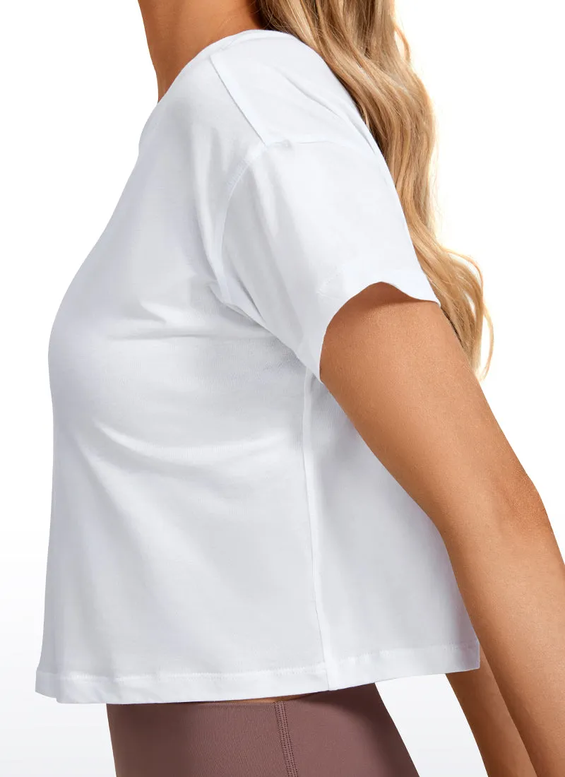 Pima Cotton Short Sleeves Cropped Crew Neck