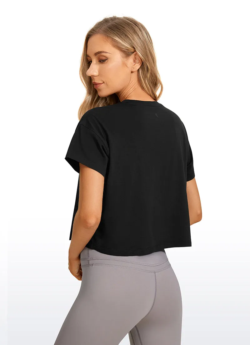 Pima Cotton Short Sleeves Cropped Crew Neck
