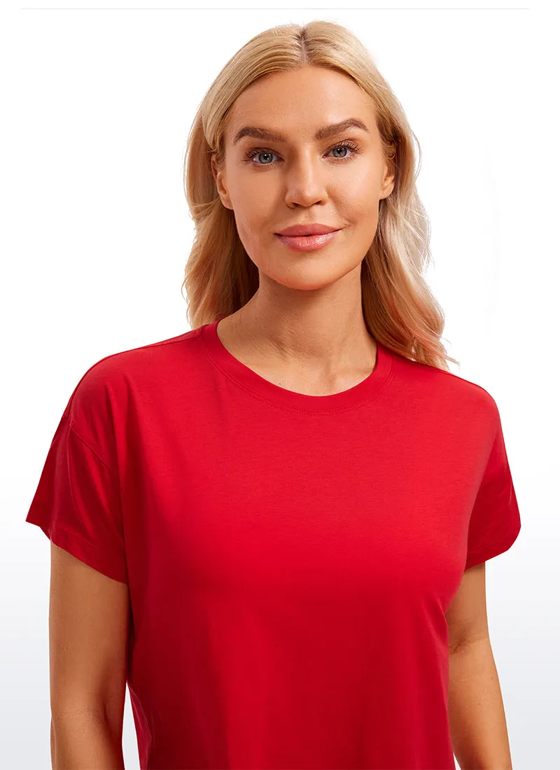 Pima Cotton Short Sleeves Cropped Crew Neck