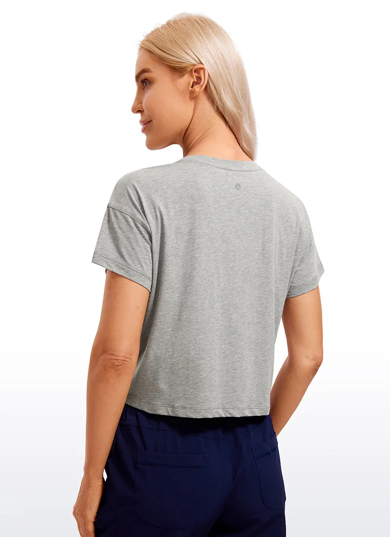 Pima Cotton Short Sleeves Cropped Crew Neck