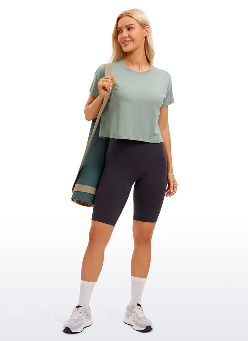Pima Cotton Short Sleeves Cropped Crew Neck