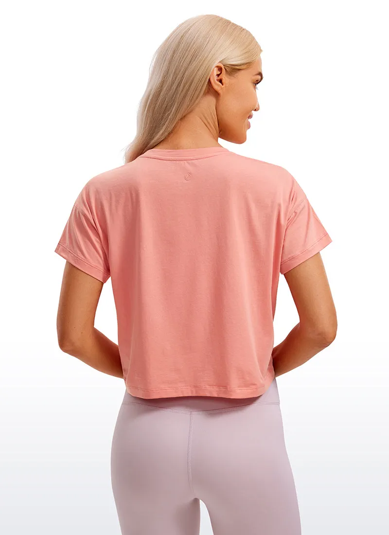 Pima Cotton Short Sleeves Cropped Crew Neck