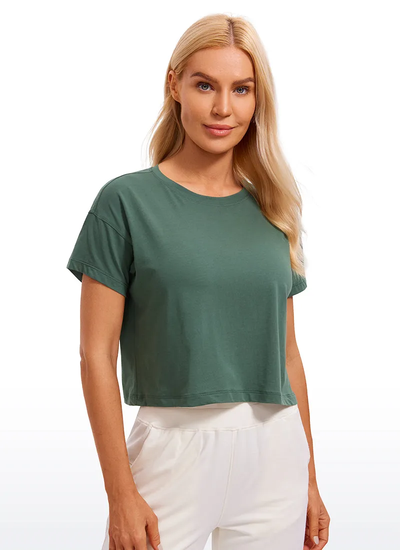 Pima Cotton Short Sleeves Cropped Crew Neck