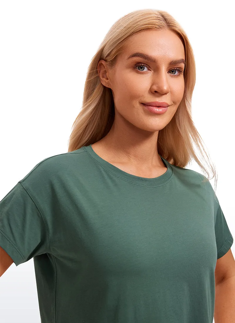 Pima Cotton Short Sleeves Cropped Crew Neck