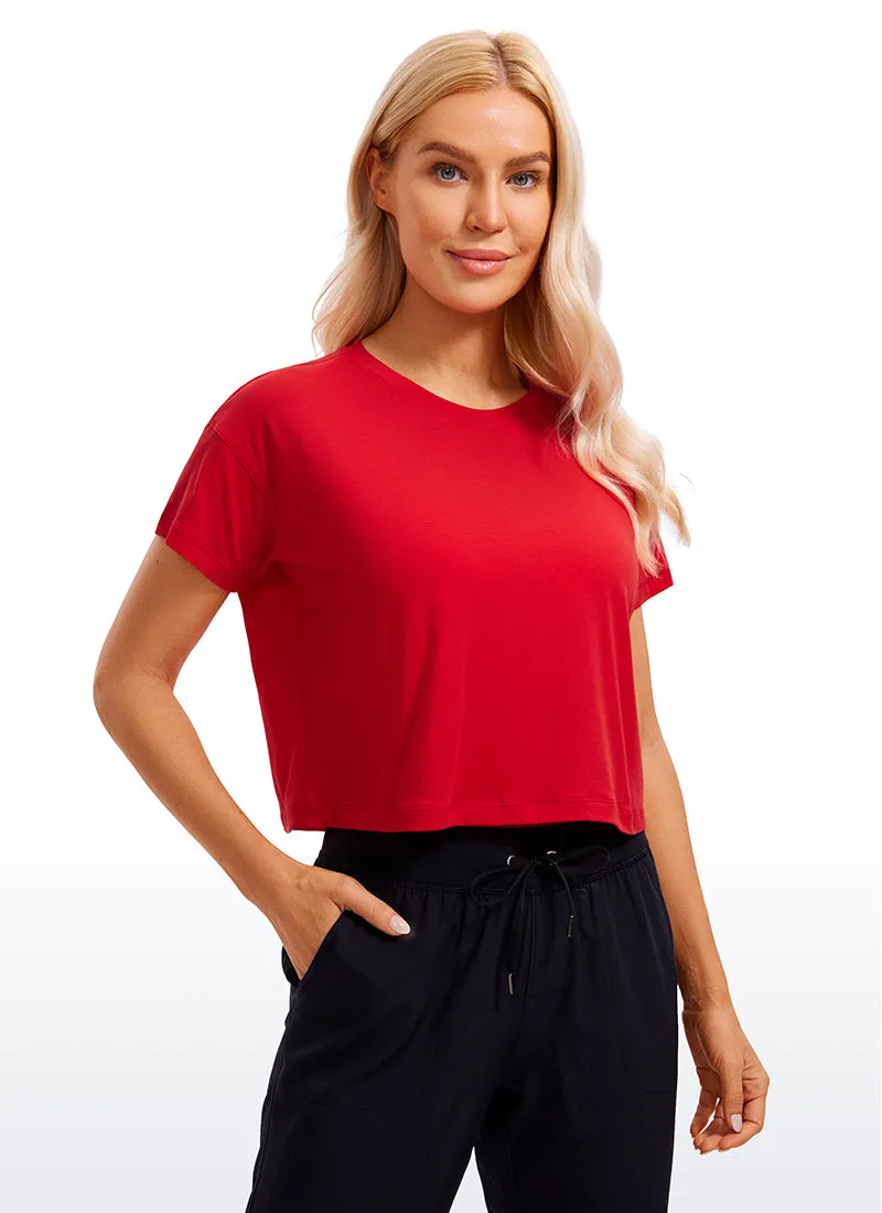 Pima Cotton Short Sleeves Cropped Crew Neck
