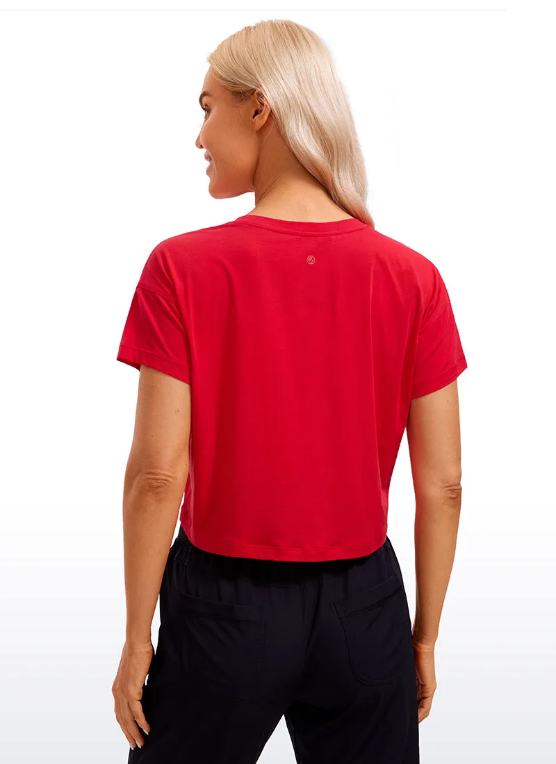 Pima Cotton Short Sleeves Cropped Crew Neck