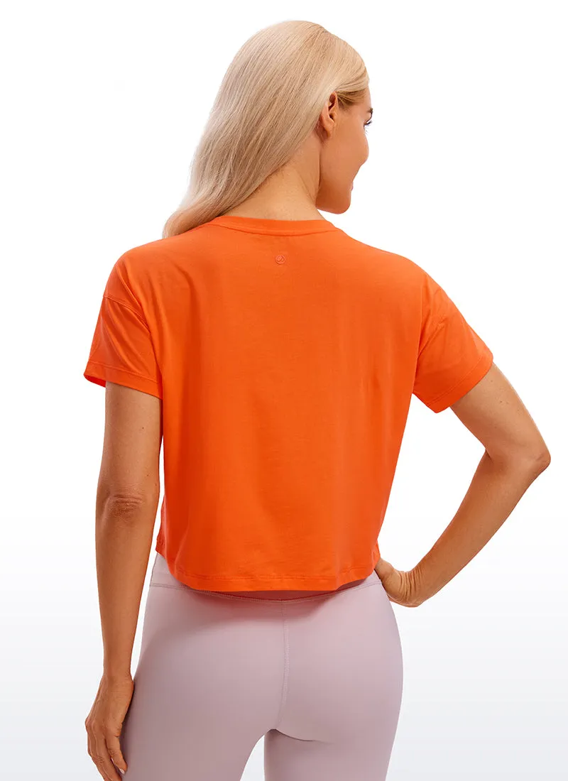 Pima Cotton Short Sleeves Cropped Crew Neck