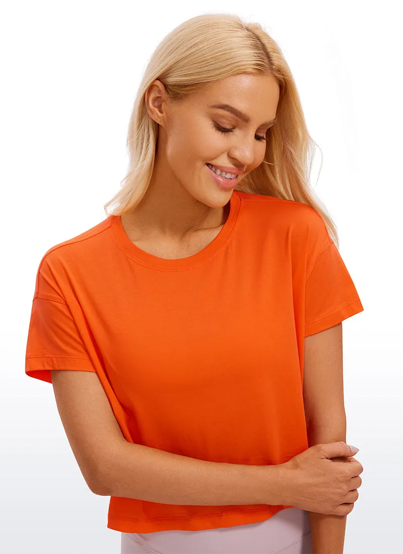 Pima Cotton Short Sleeves Cropped Crew Neck