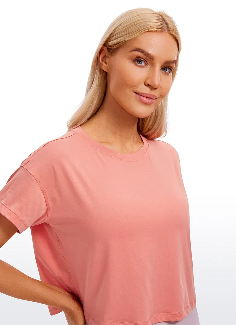 Pima Cotton Short Sleeves Cropped Crew Neck