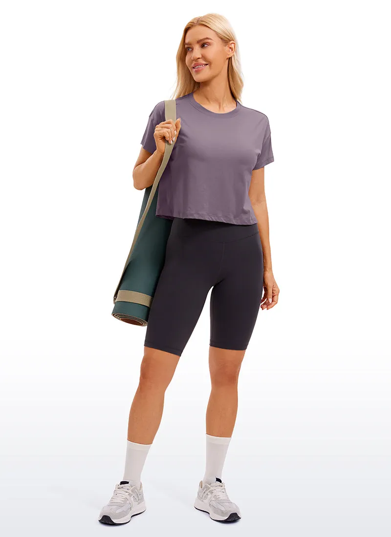 Pima Cotton Short Sleeves Cropped Crew Neck