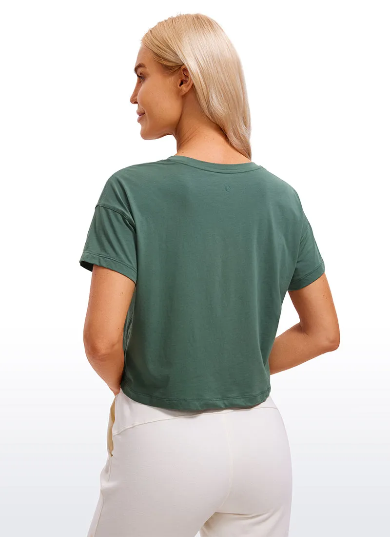 Pima Cotton Short Sleeves Cropped Crew Neck