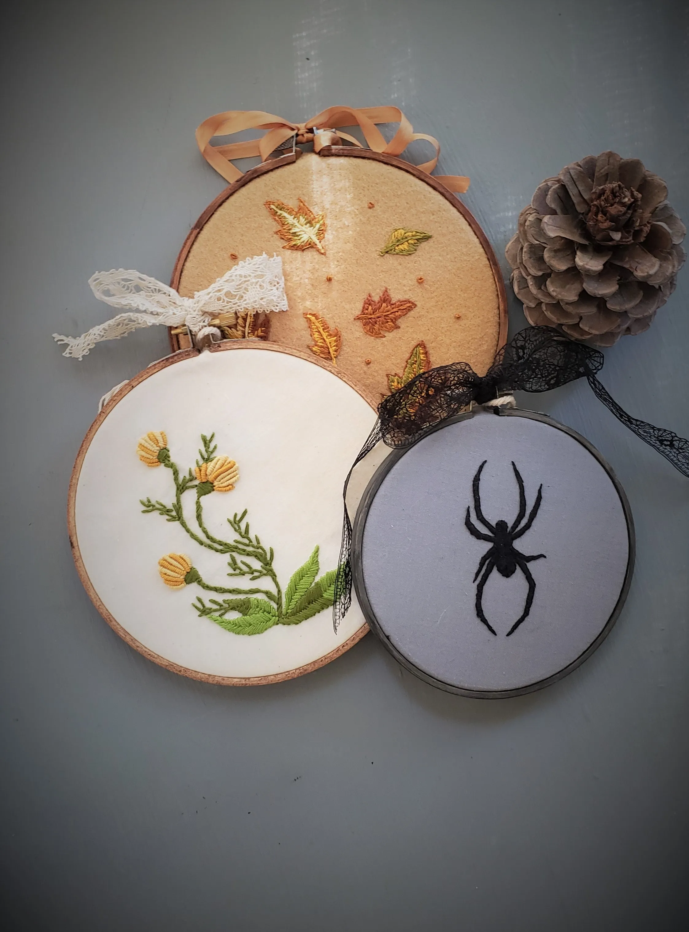 "Falling" Hand Embroidered Hoop Art