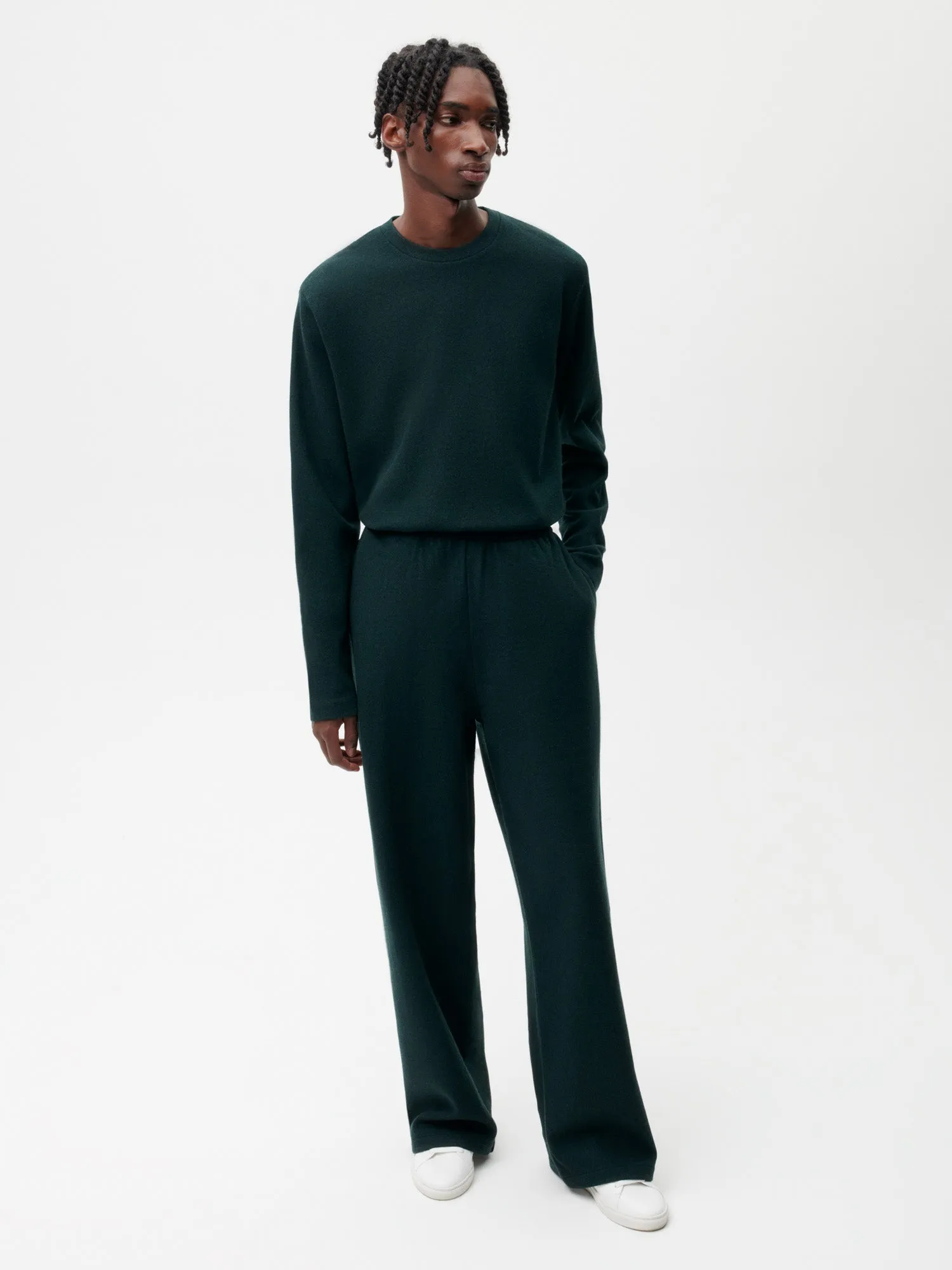 Recycled Wool Jersey Loose Leg Track Pants—foliage green