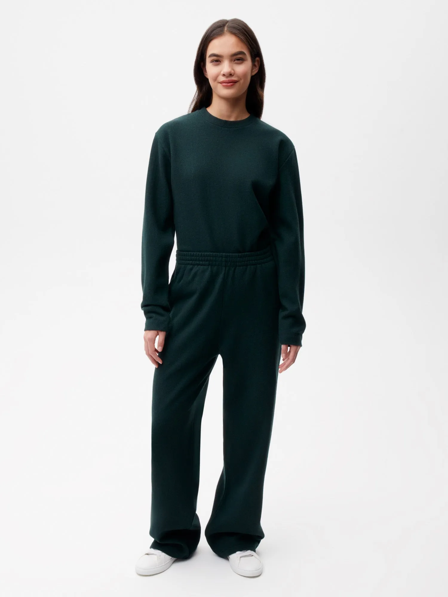 Recycled Wool Jersey Loose Leg Track Pants—foliage green