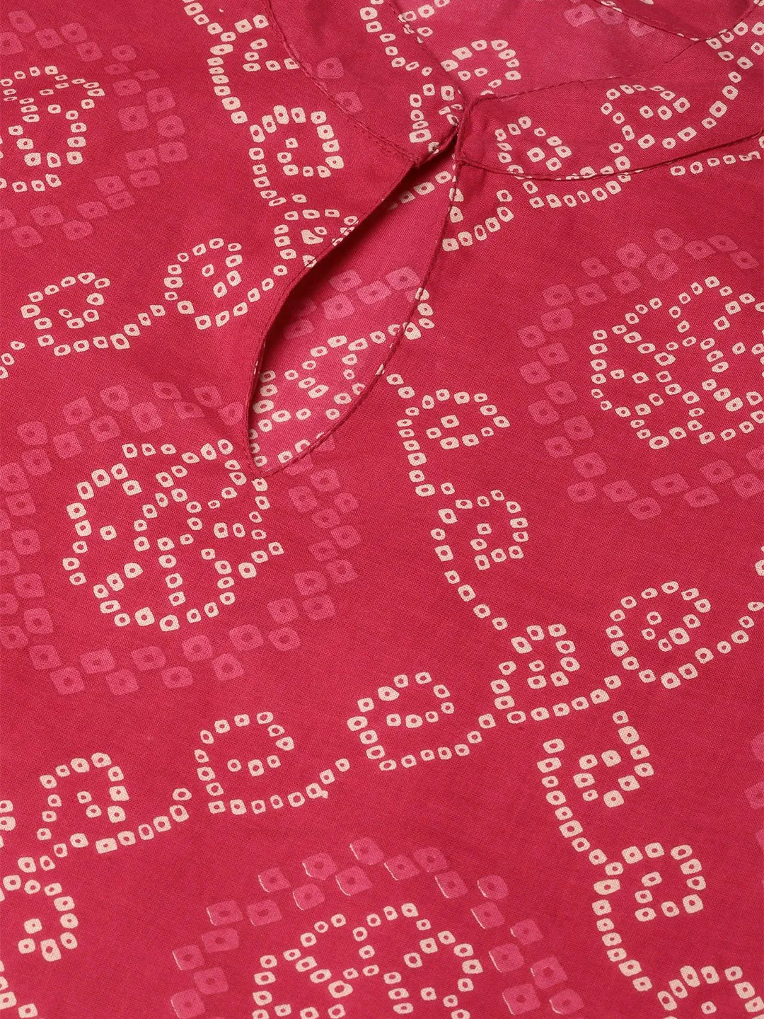 Red Bandhani Printed Kurta With Solid Cream Pants