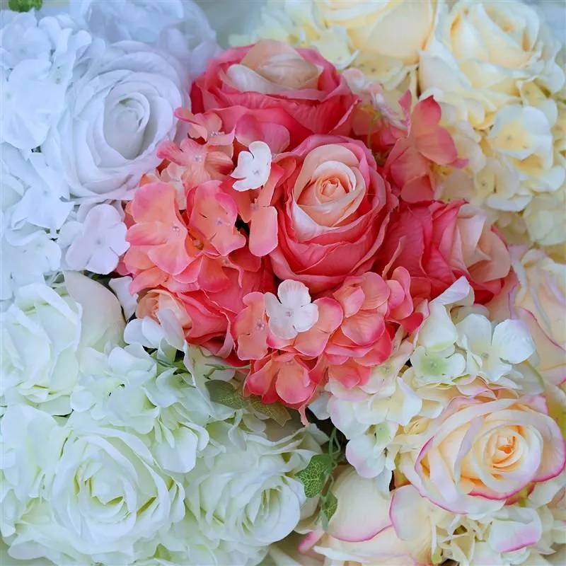 Rose & Hydrangea Bouquet Artificial Silk Flowers - Coral