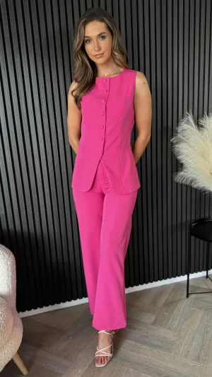 Samantha Fuchsia Trousers & Longline Waistcoat Co Ord
