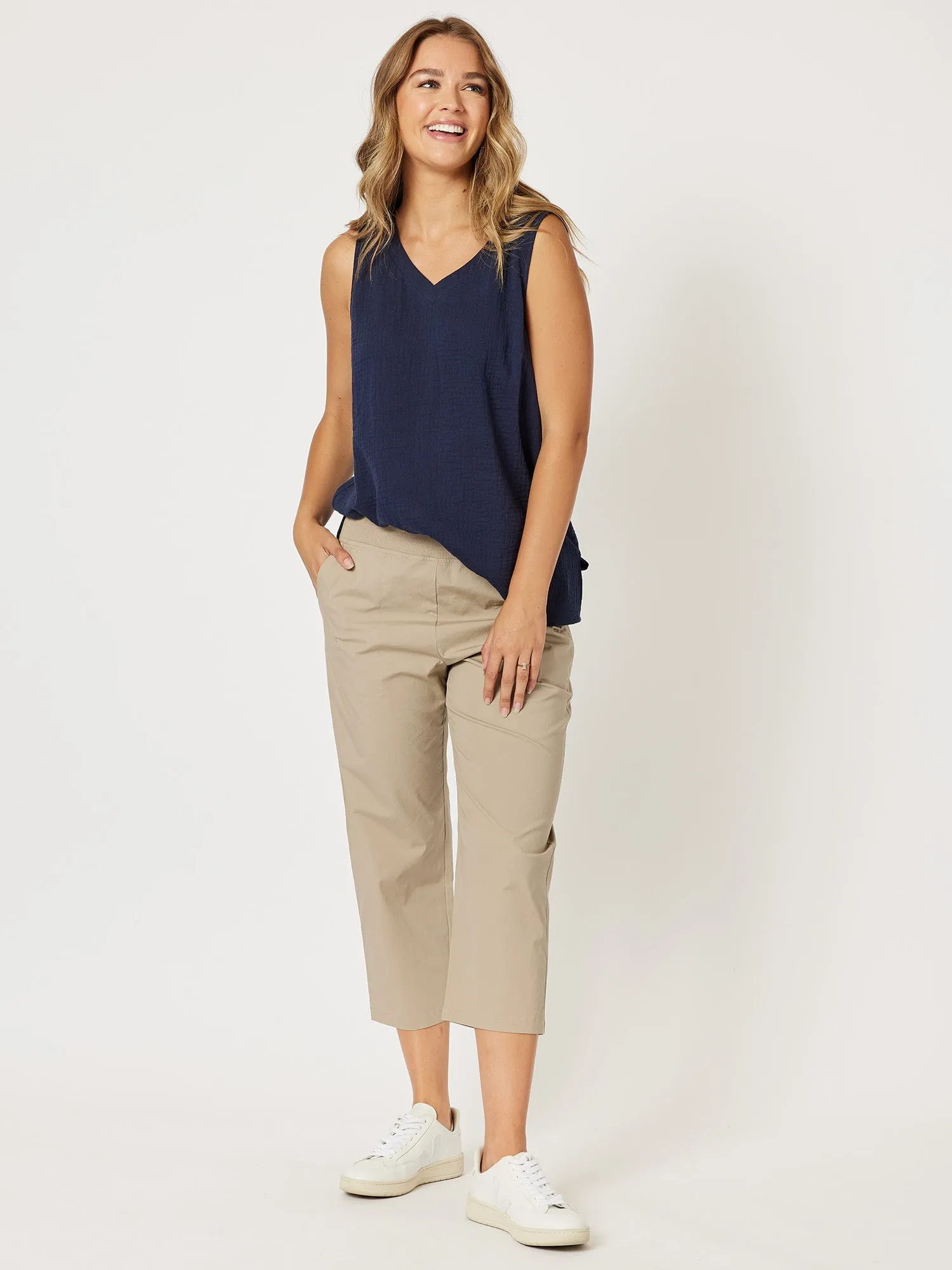 Santorini Cotton Capri Pant - Natural