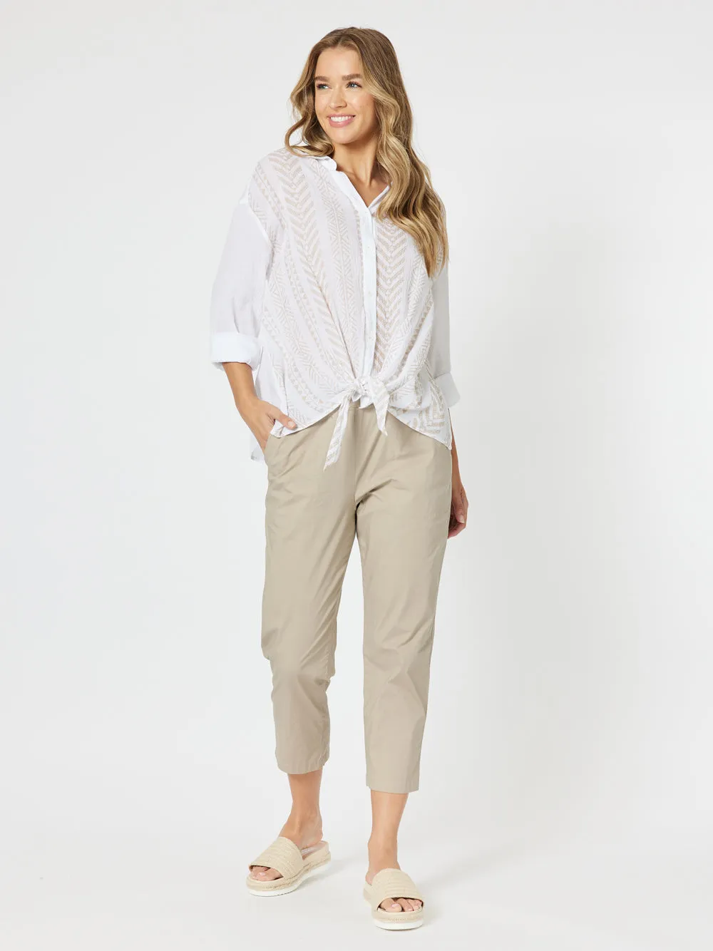 Santorini Cotton Capri Pant - Natural