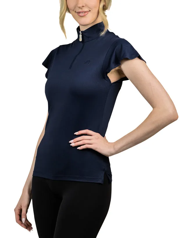 Slim Fit, Navy Flutter Sleeve Shirt - Final Sale