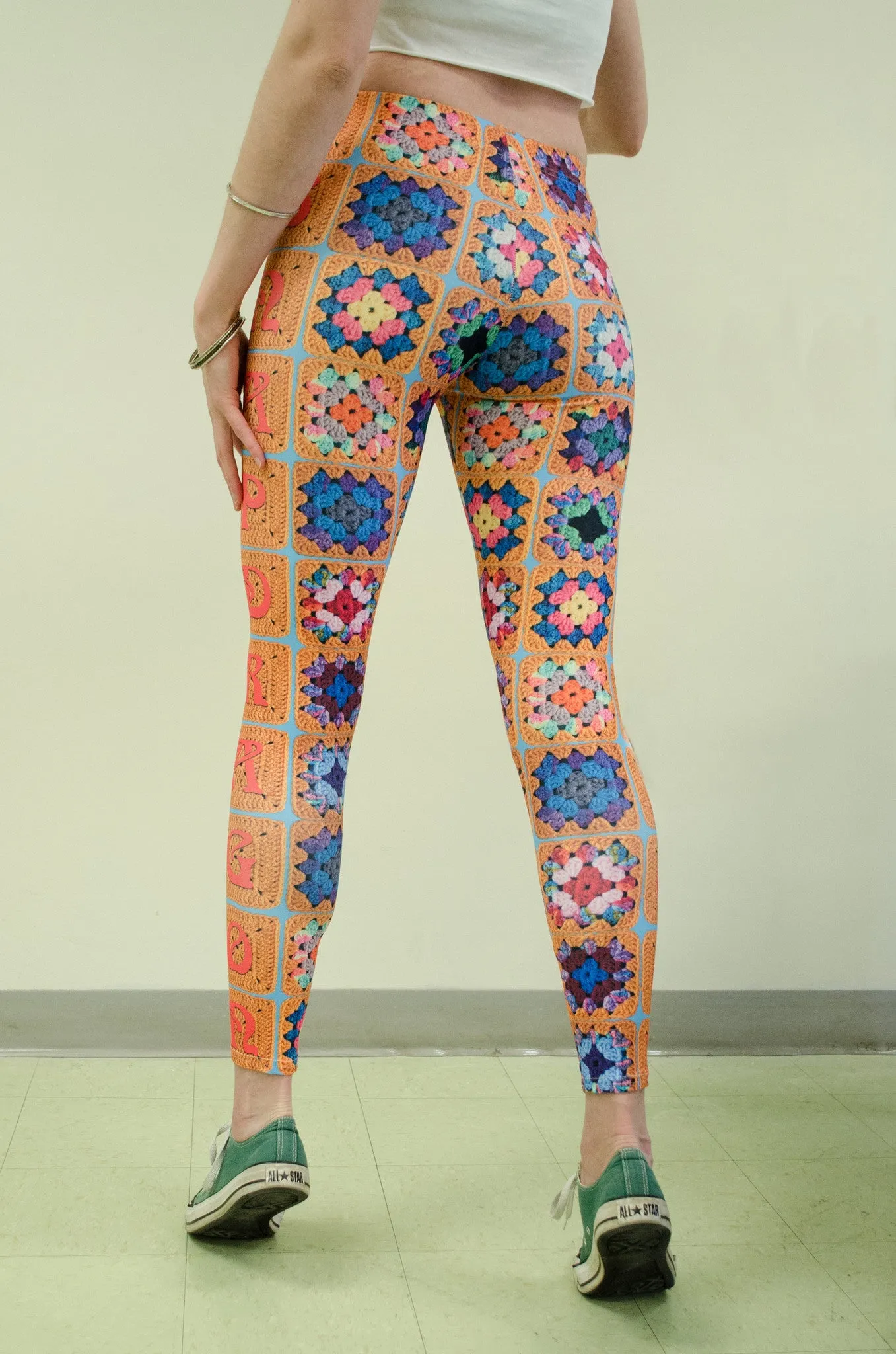 'Snappy' Crochet Print Granny Square Leggings