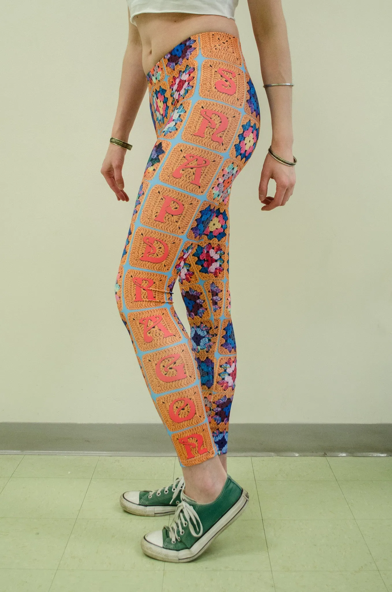 'Snappy' Crochet Print Granny Square Leggings