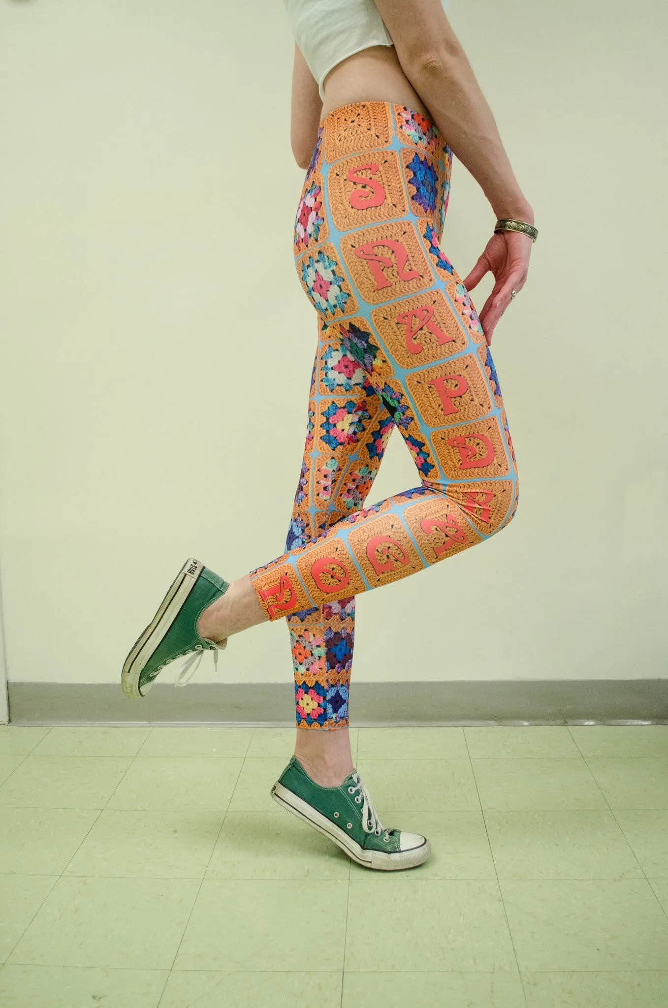 'Snappy' Crochet Print Granny Square Leggings