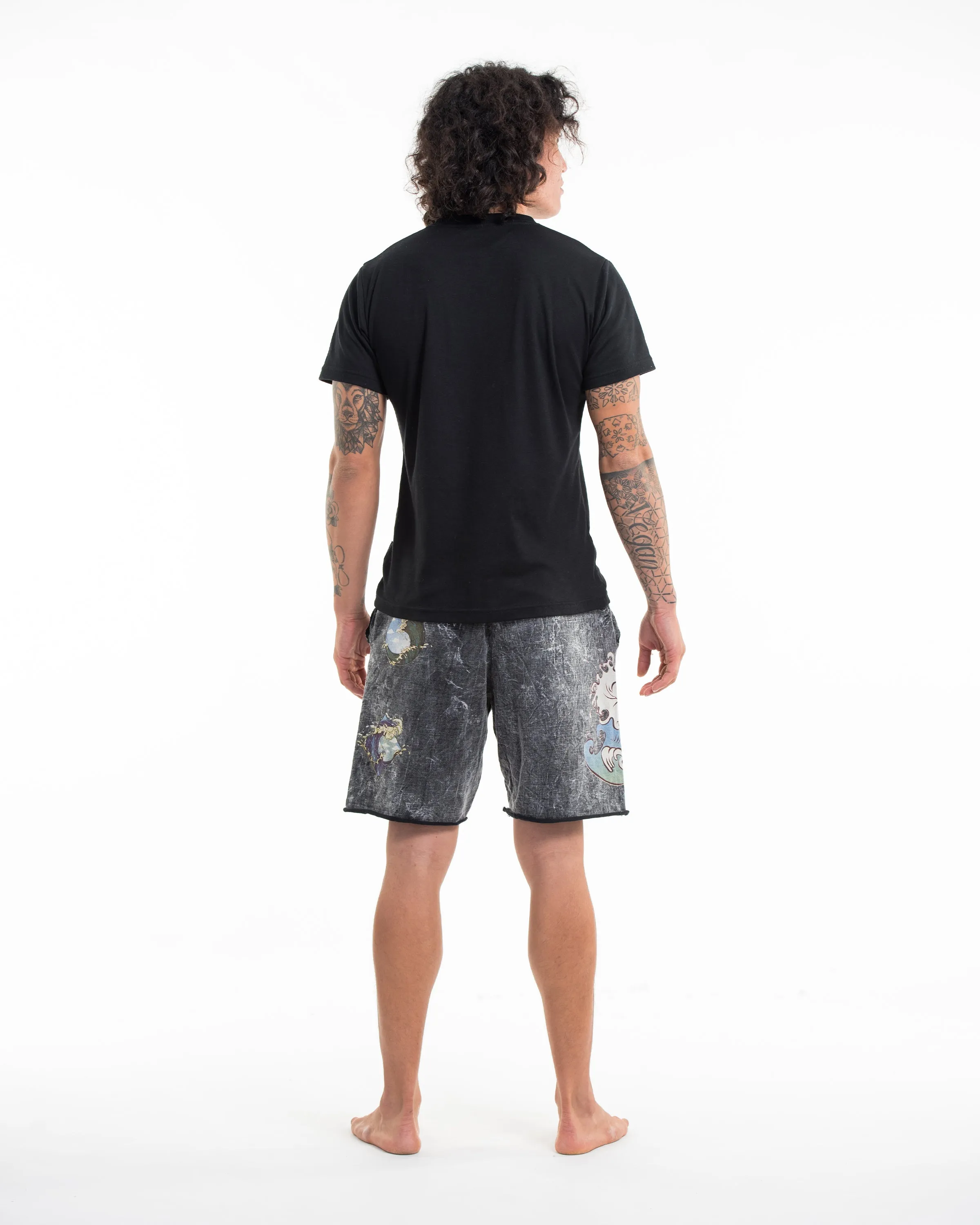 Unisex Wave Stone Washed Shorts in Black