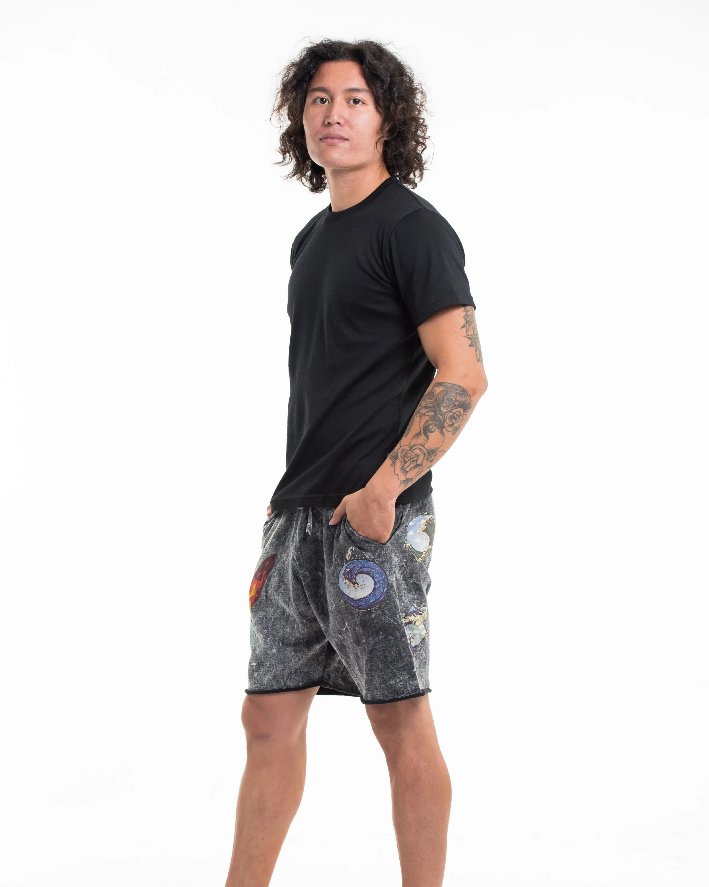 Unisex Wave Stone Washed Shorts in Black