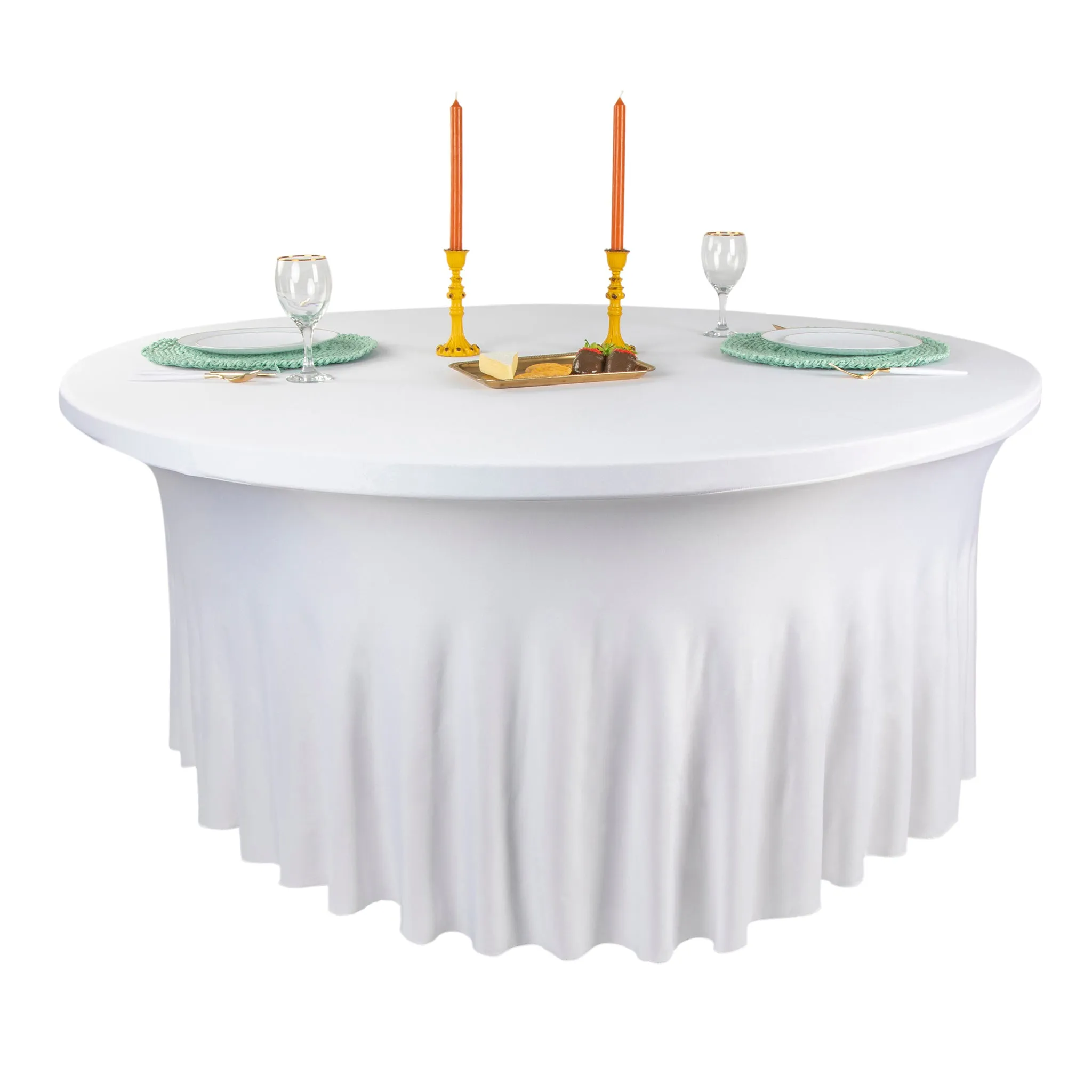 Wavy Spandex Table Cover 5ft Round - White