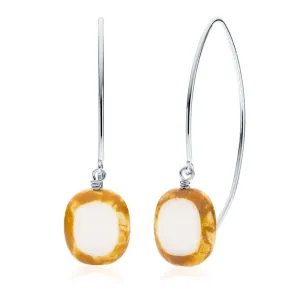 White Glass Oval Drop Sterling Silver Wishbone Earrings
