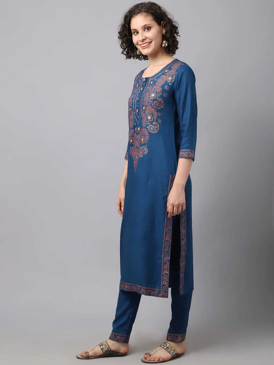 Women Teal Chinkankari Printed Kurta.
