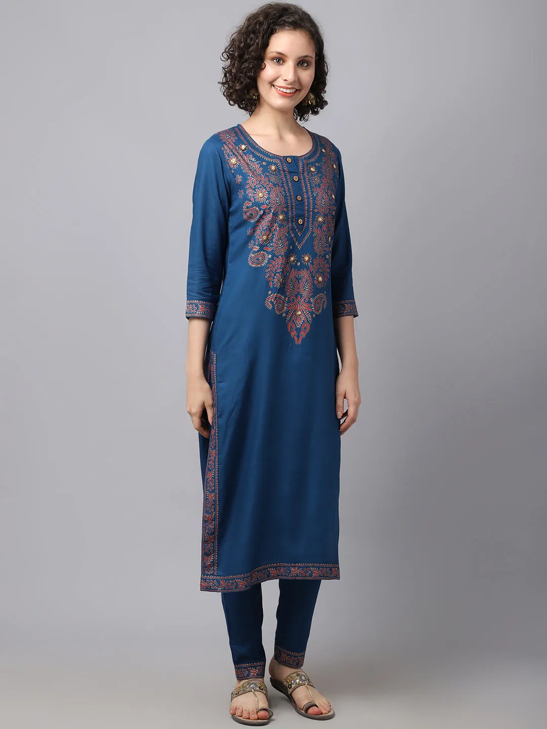 Women Teal Chinkankari Printed Kurta.