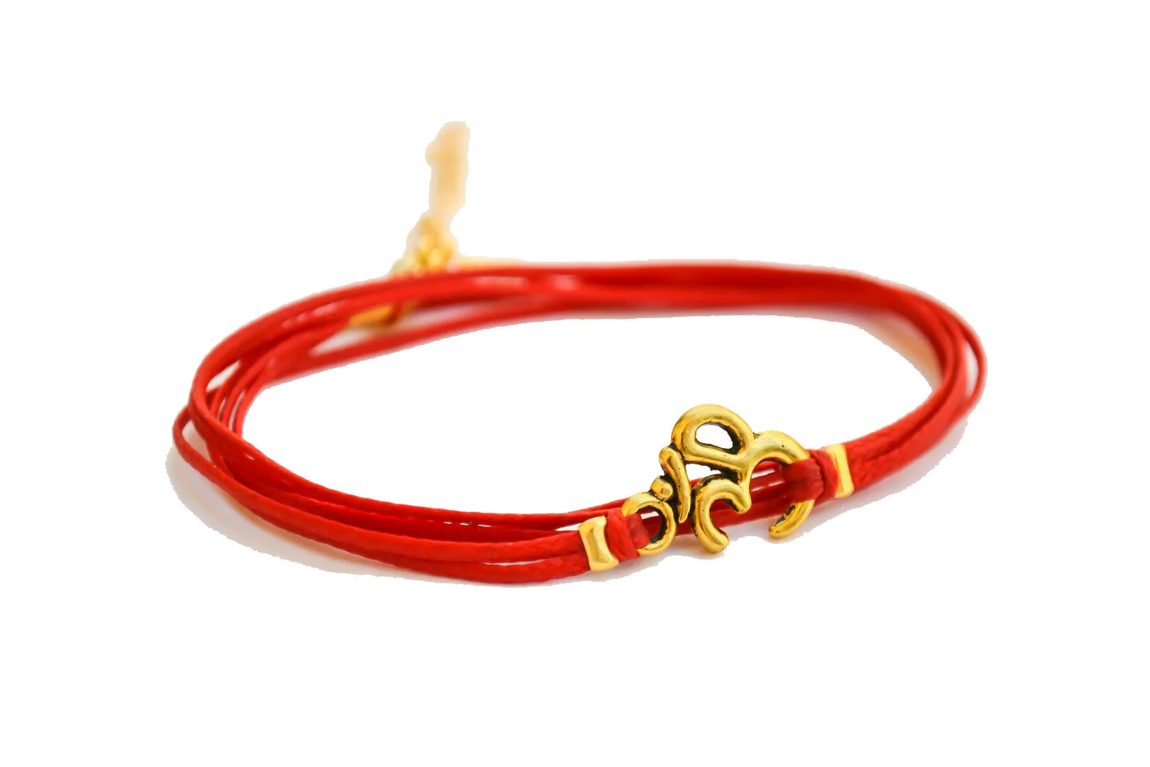 Wrapped red bracelet with gold tone Om charm, yoga jewelry for her